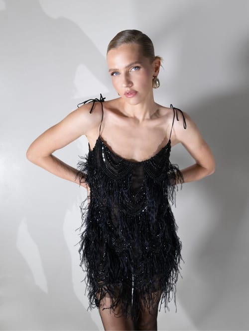 BLACK FEATHER MINI DRESS